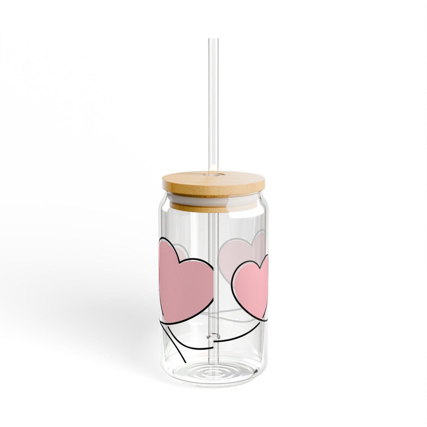 Romantic Heart Sipper Glass - 16oz with Bamboo Lid