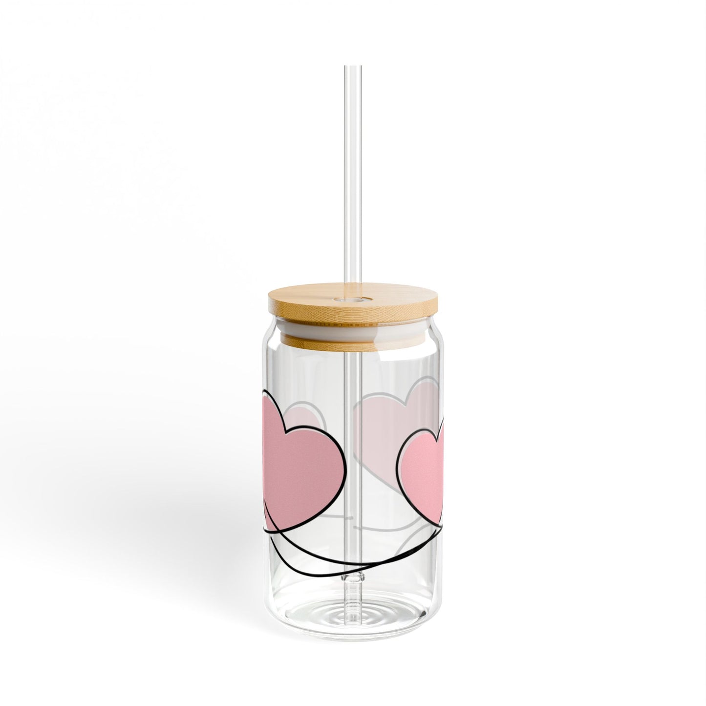 Romantic Heart Sipper Glass - 16oz with Bamboo Lid