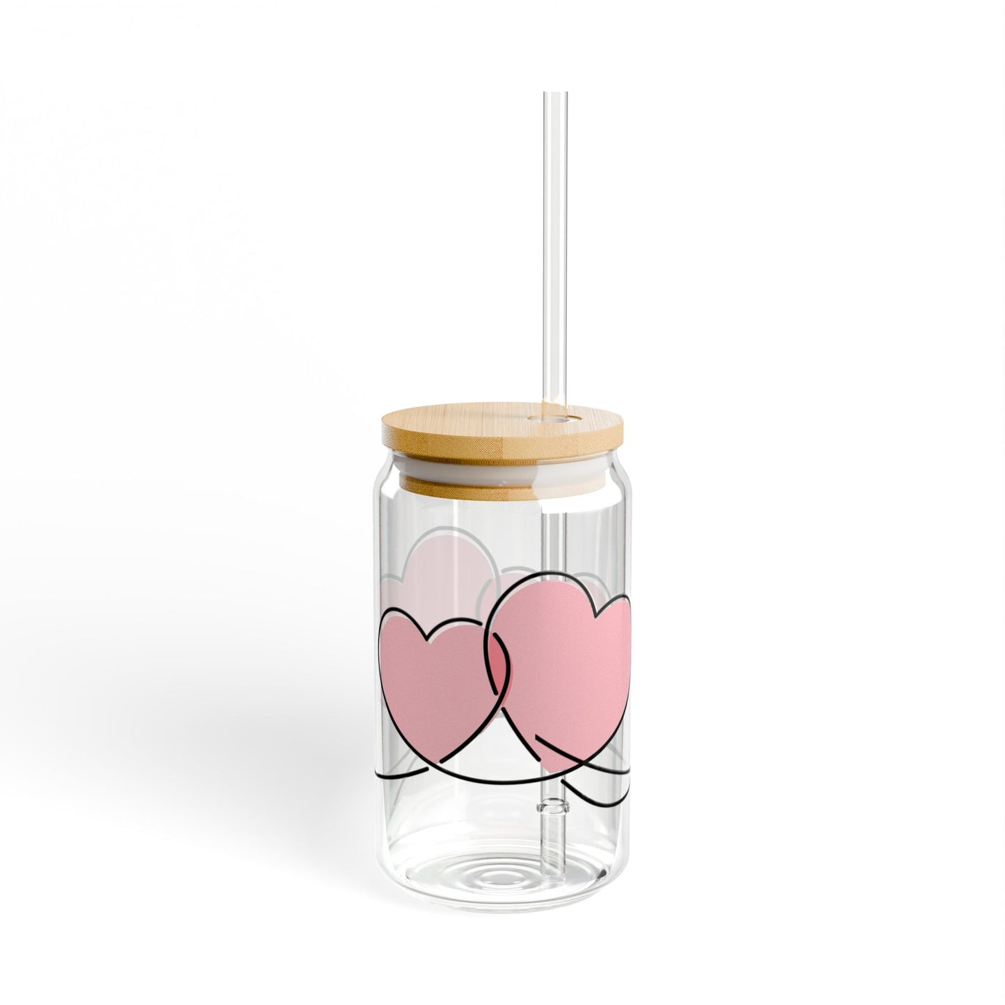 Romantic Heart Sipper Glass - 16oz with Bamboo Lid