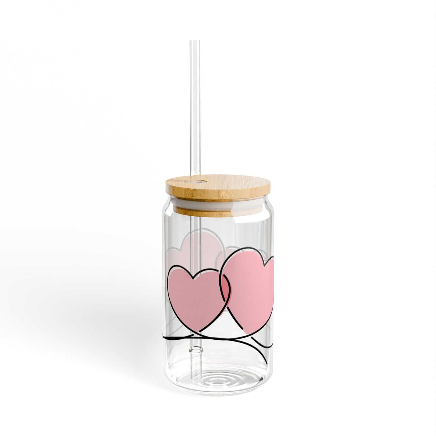 Romantic Heart Sipper Glass - 16oz with Bamboo Lid